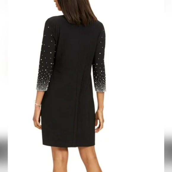 MSK black tulip sleeve mini fit and flare, pearl & stud embellished dress. Large - Picture 3 of 15